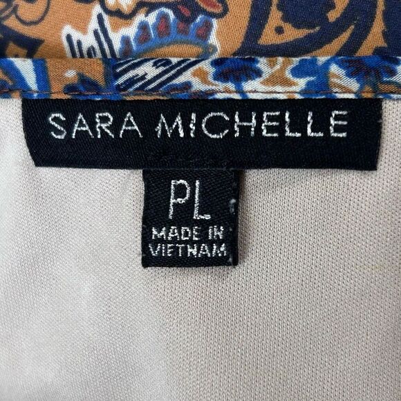 Sara Michelle Peasant Blouse Women's Petite L Neutral Paisley Keyhole 3/4 Sleeve - Picture 10 of 14